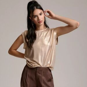 Anthropologie Porridge Shine Muscle Metallic Golden Tee Size 1X